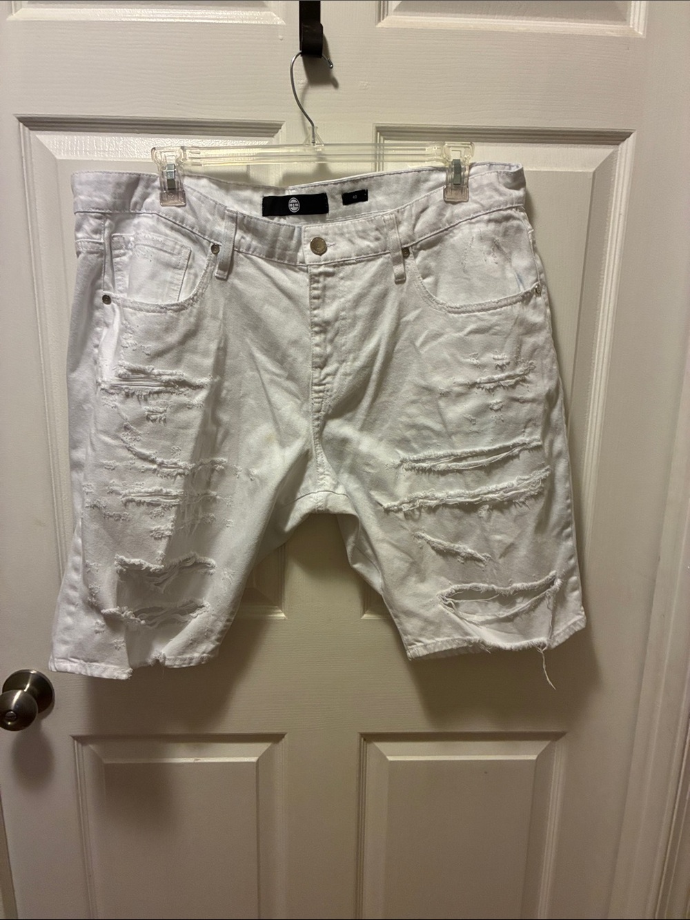 Jordan Craig Distressed White Men’s Denim Shorts w/metallic buttons